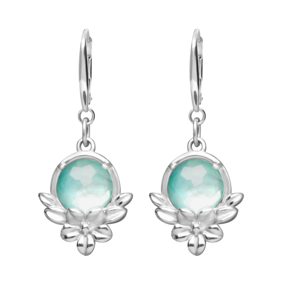 Clearance TANYA MOSS Aretes Mujer Plata 925 Mensaje Amor Flor Hojas Madreperla Verde