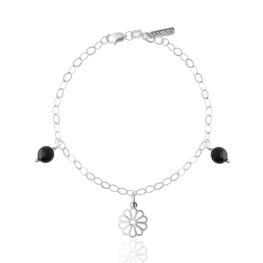 Clearance TANYA MOSS Pulsera Mujer Plata 925 Barro Negro Flor Con Agata Anamora Por Tanya M