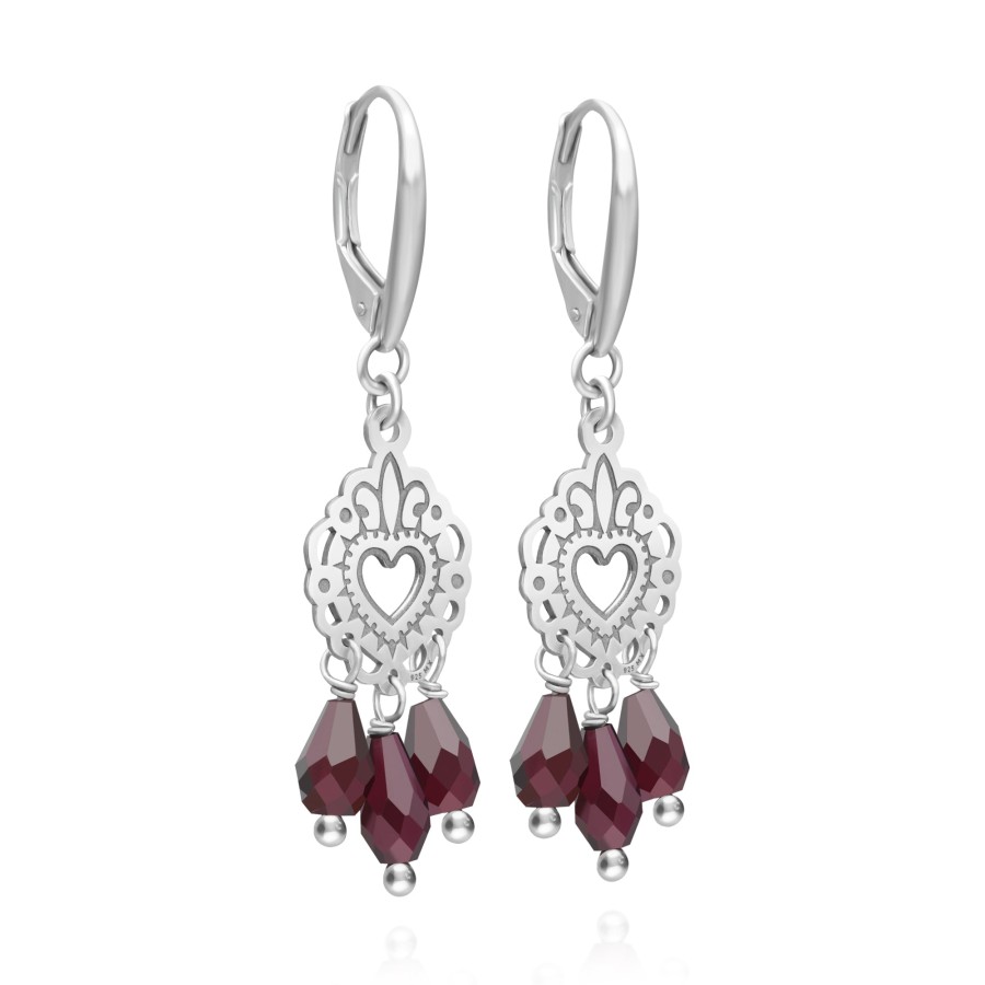 Clearance TANYA MOSS Aretes Mujer Plata 925 Milagritos Corazon Granate Anamora Por Tanya Mo