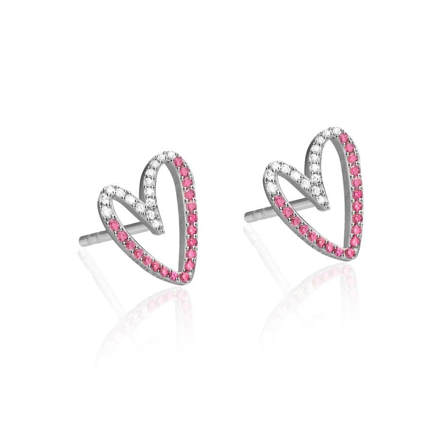 Clearance TANYA MOSS Aretes Mujer Plata 925 Amor Vuelo Corazon Circonia Rosa / Blanca