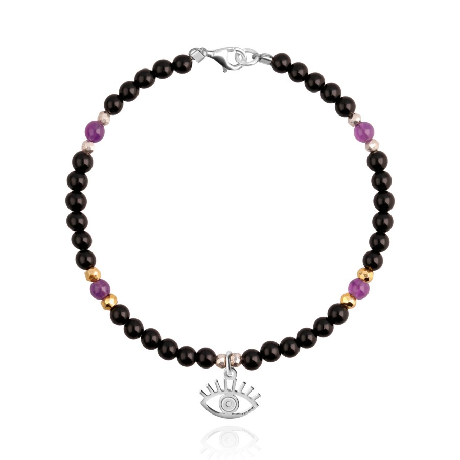 Online TANYA MOSS Pulsera Mujer Plata 925 Carisma Ojo / Amatista / Espinel Negro