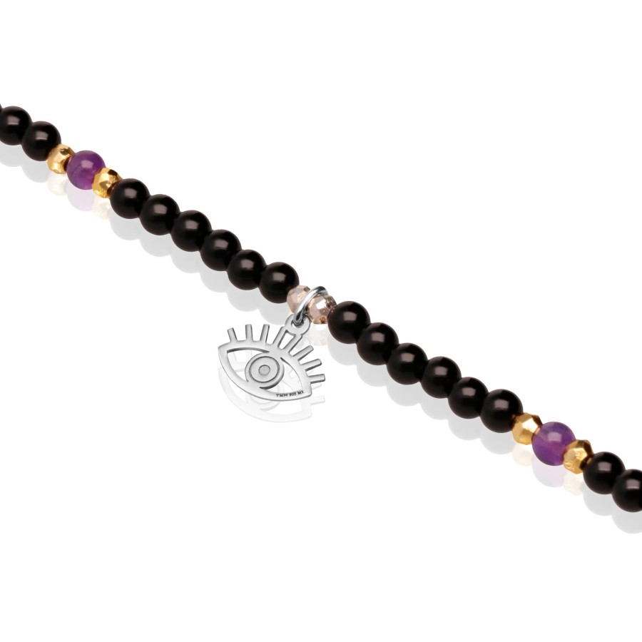 Online TANYA MOSS Pulsera Mujer Plata 925 Carisma Ojo / Amatista / Espinel Negro