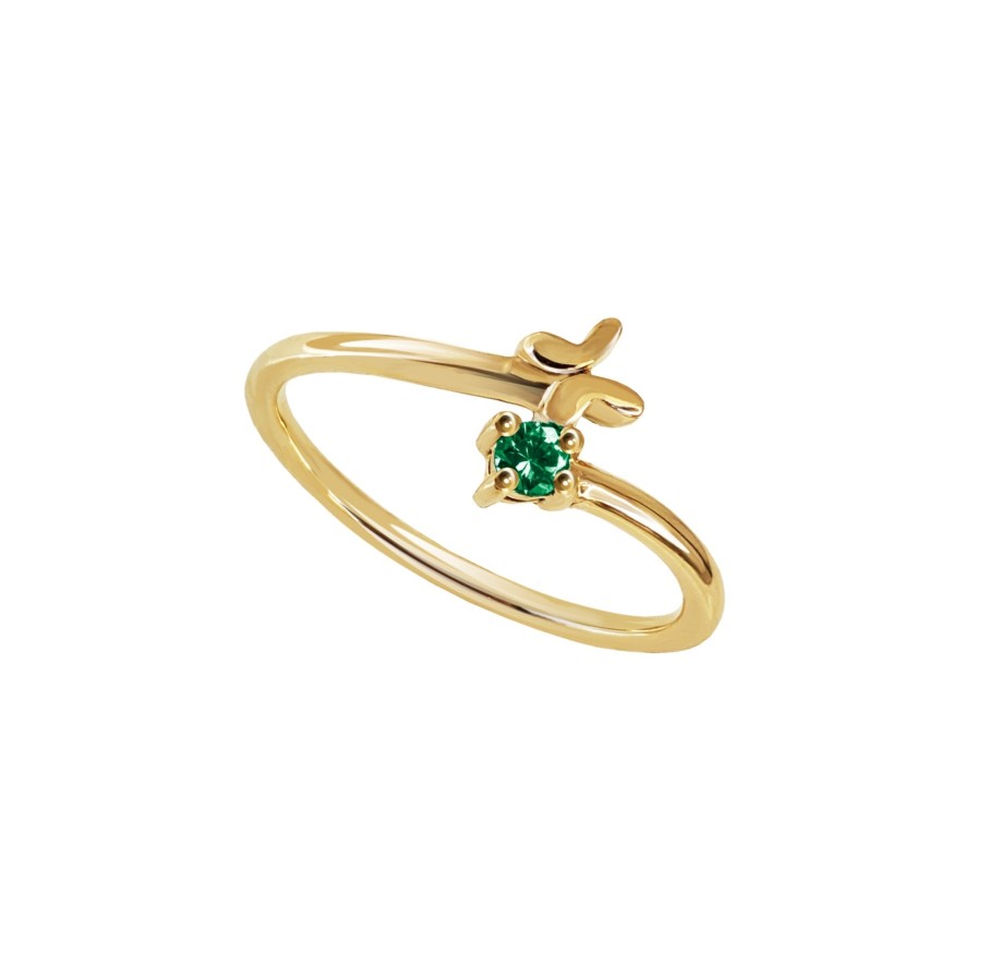 New TANYA MOSS Anillo Mujer Oro 14K Oro Cruzado Mariposa Esmeralda