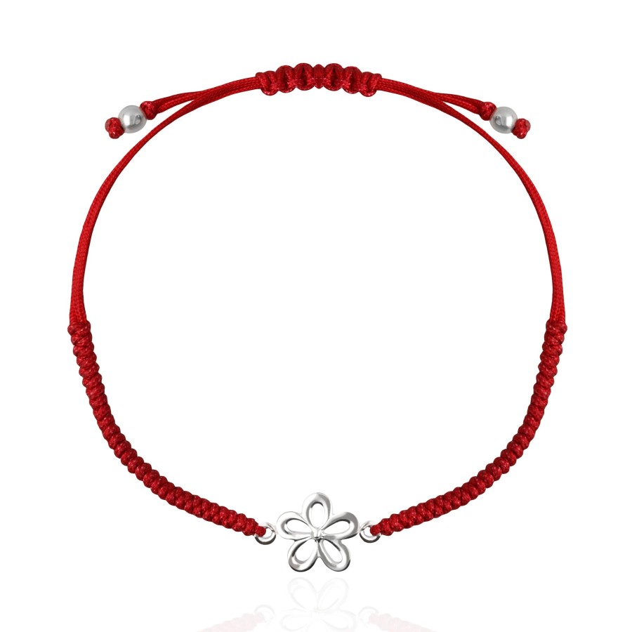 New TANYA MOSS Pulsera Mujer Plata 925 Alegria Flor Tejida Roja