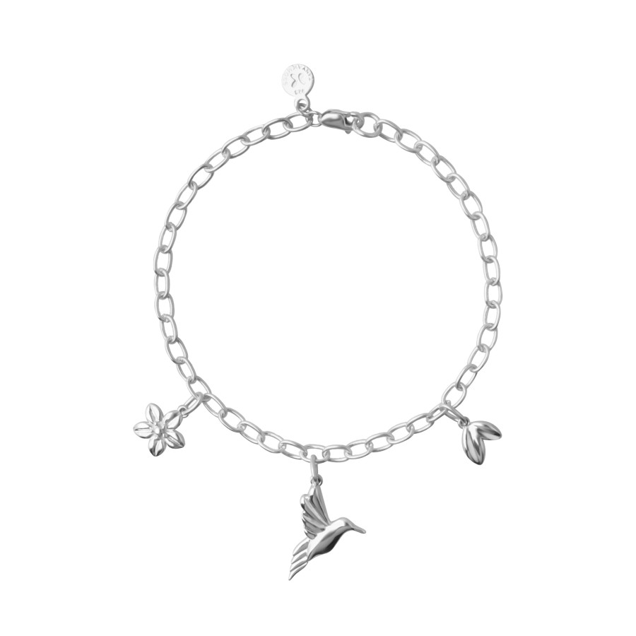 Online TANYA MOSS Pulsera Mujer Plata 925 Mensaje Amor Charms Colibri Hojas Flor