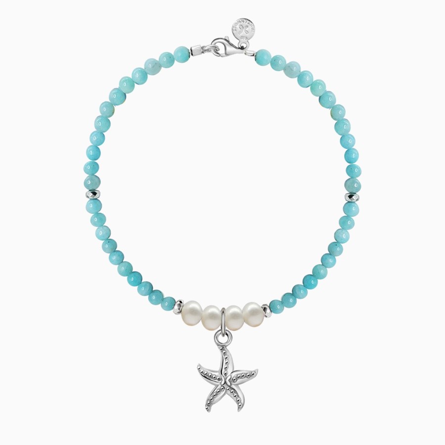 Hot TANYA MOSS Pulsera Mujer Plata 925 Arrecife Estrella Mar Amazonita / Perla