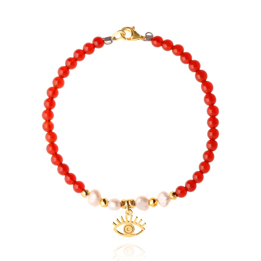 Online TANYA MOSS Pulsera Mujer Plata 925 Carisma Ojo / Agata Rojo / Perla Blanca