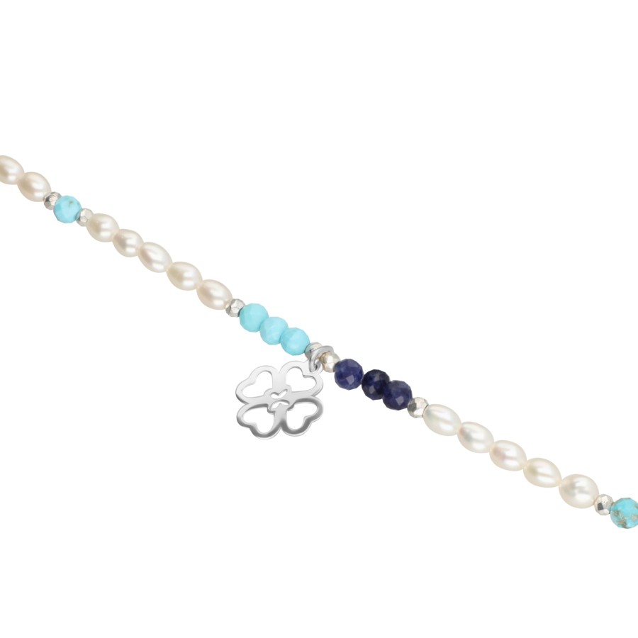 Online TANYA MOSS Pulsera Mujer Plata 925 Carisma Trebol Turquesa / Sodolite / Perla